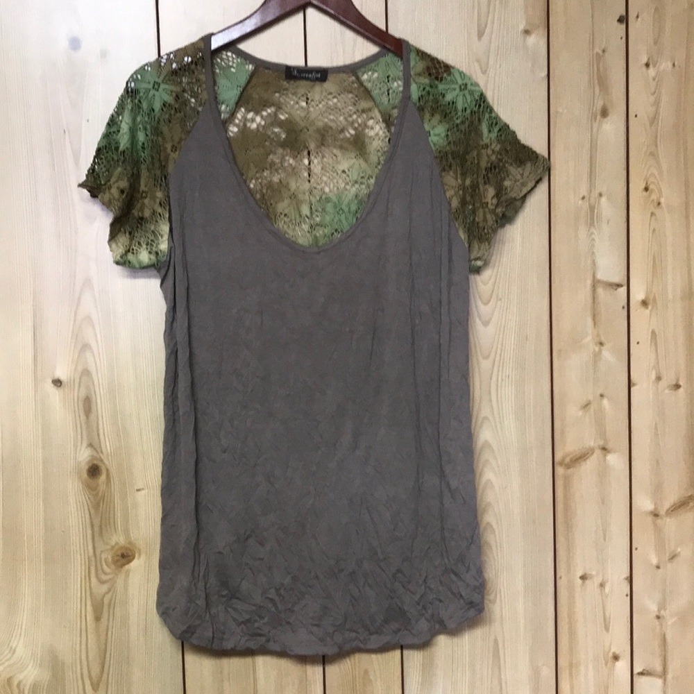 LAST CALL Surrealist brand lace crochet boho t-shirt sm/med festival summer NFR